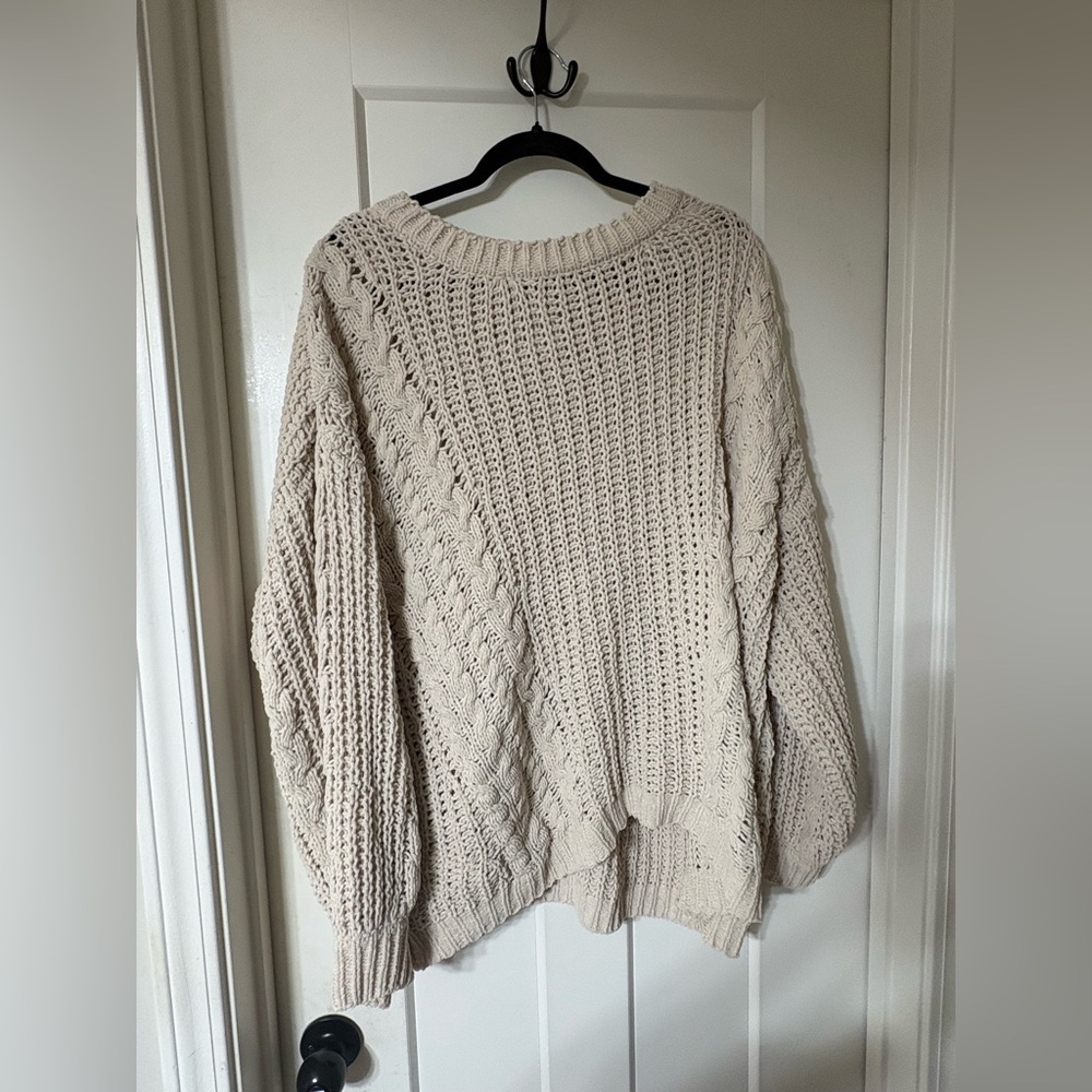 Pink Lily Cozy Cream Cable Knit Women's Sweater